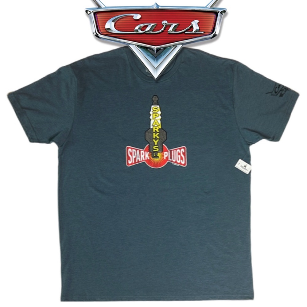 Vintage Disney Parks Tee Shirt‎ Cars Sparky's Spark Plug XXL Blue Gray Unisex